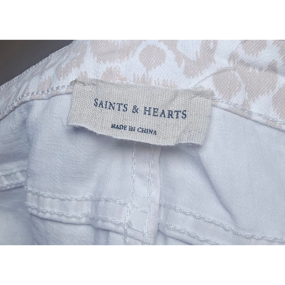 Women's SAINTS & HEARTS Beige White Leopard Flare Jeans L - Picture 4 of 7